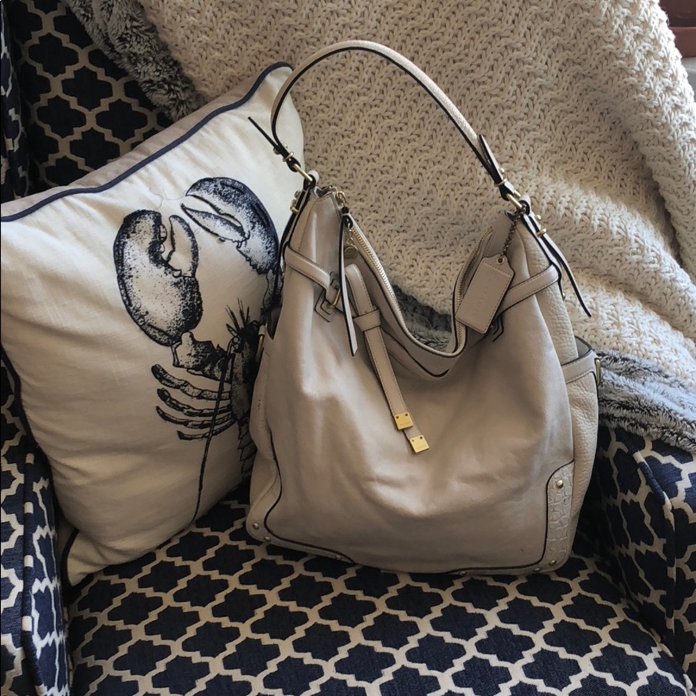 Coach white leather hobo bag